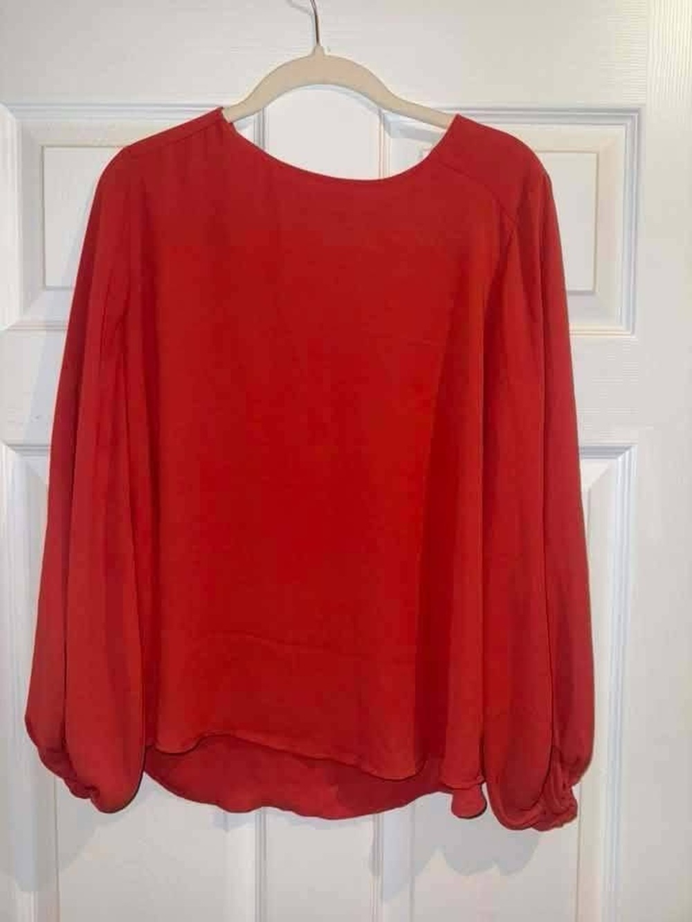 LOFT Red Balloon-Sleeve Chiffon Blouse